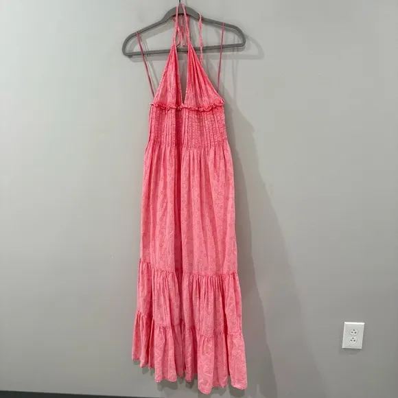 Free People Dress Pintuck Paradise Maxi Eyelet Halter in Pink Icing