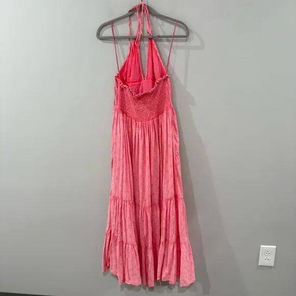Free People Dress Pintuck Paradise Maxi Eyelet Halter in Pink Icing
