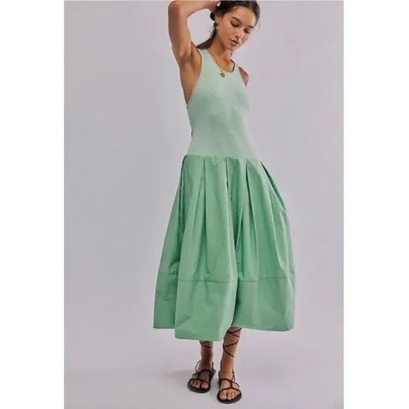 Free People Drops Of Venus Midi Dress Green Sz Medium Vacation Spring Summer NWT
