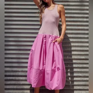 Free people Drops Of Venus Midi Dress Knit Bubble Skirt Magenta Pink Size Small