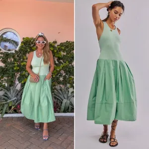 Free People, DROPS OF VENUS OVERSIZED MIDI DRESS IN GREEN