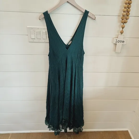 Free people emerald green lace handkerchief dress midi sz  XS