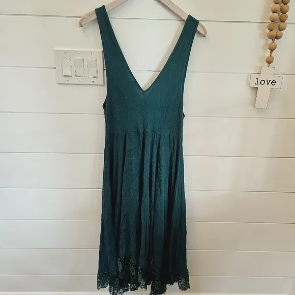 Free people emerald green lace handkerchief dress midi sz  XS