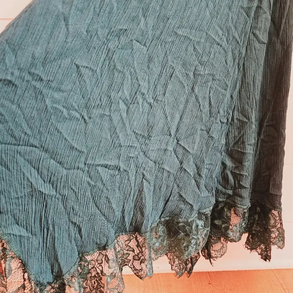 Free people emerald green lace handkerchief dress midi sz  XS