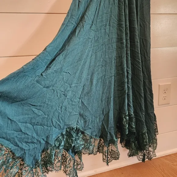 Free people emerald green lace handkerchief dress midi sz  XS