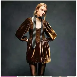 FREE PEOPLE Farrier Velvet Mini Dress - Brown Bear Size XS NWOT Retail $128