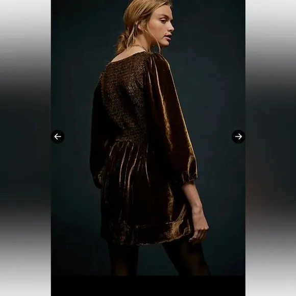 FREE PEOPLE Farrier Velvet Mini Dress - Brown Bear Size XS NWOT Retail $128
