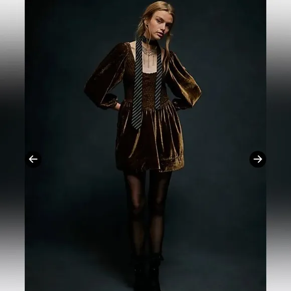 FREE PEOPLE Farrier Velvet Mini Dress - Brown Bear Size XS NWOT Retail $128
