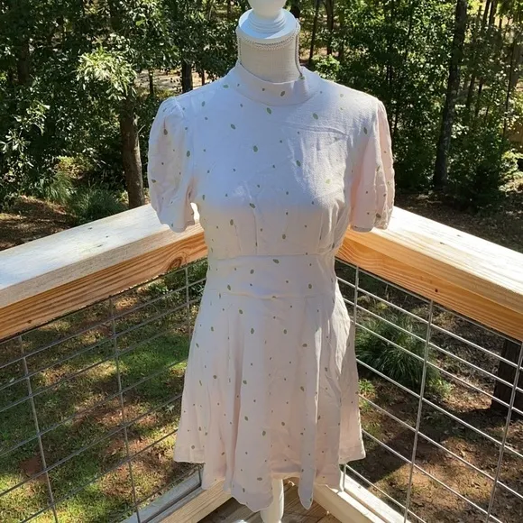 Free People Ivory Green Speckled Abbie Fit/Flare Dress 6 Wedding Graduation NWT