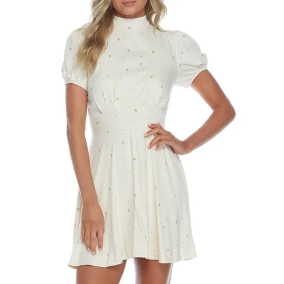 Free People Ivory Green Speckled Abbie Fit/Flare Dress 6 Wedding Graduation NWT
