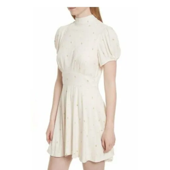 Free People Ivory Green Speckled Abbie Fit/Flare Dress 6 Wedding Graduation NWT