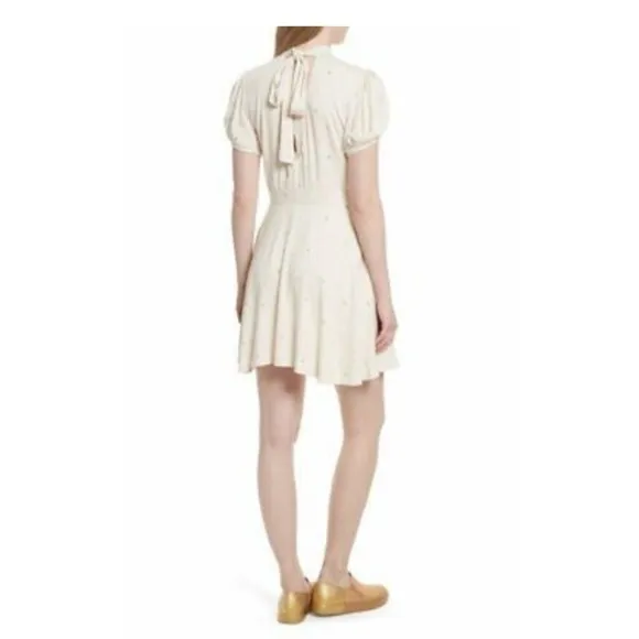 Free People Ivory Green Speckled Abbie Fit/Flare Dress 6 Wedding Graduation NWT