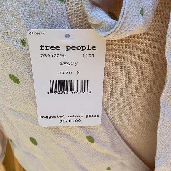 Free People Ivory Green Speckled Abbie Fit/Flare Dress 6 Wedding Graduation NWT