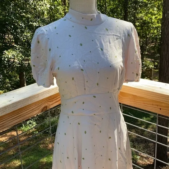 Free People Ivory Green Speckled Abbie Fit/Flare Dress 6 Wedding Graduation NWT