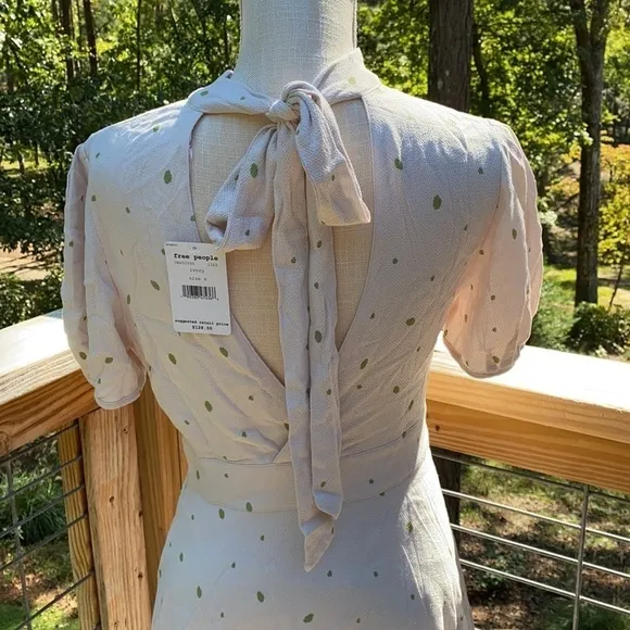 Free People Ivory Green Speckled Abbie Fit/Flare Dress 6 Wedding Graduation NWT
