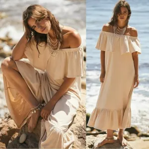 Free People Lynne Midi Dress in Bleached Sand Size Large NWT Neutral Coastal