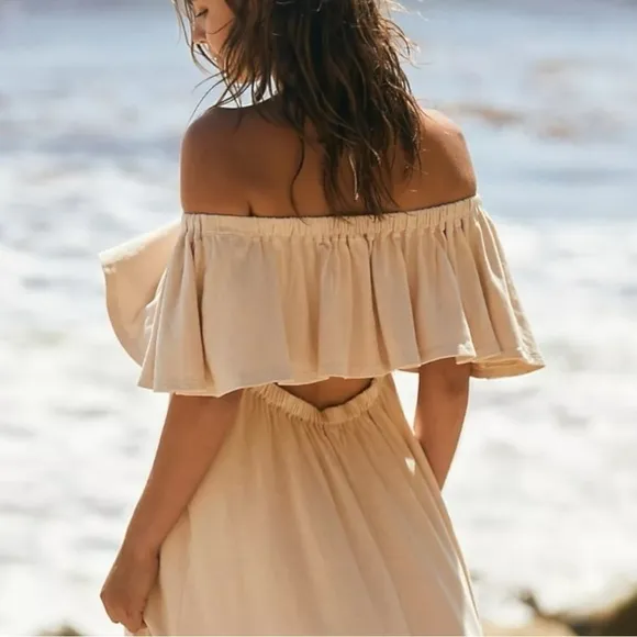 Free People Lynne Midi Dress in Bleached Sand Size Large NWT Neutral Coastal