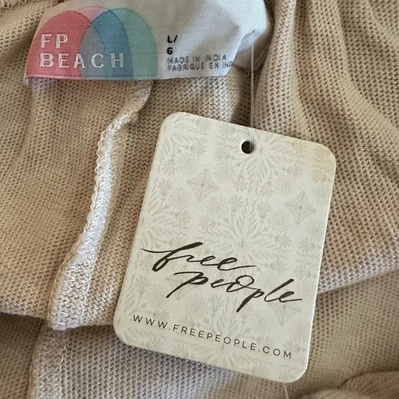 Free People Lynne Midi Dress in Bleached Sand Size Large NWT Neutral Coastal