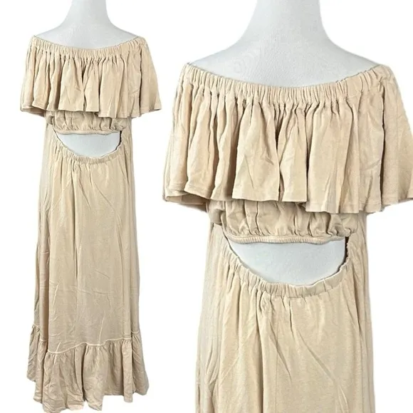 Free People Lynne Midi Dress in Bleached Sand Size Large NWT Neutral Coastal