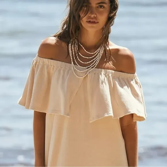 Free People Lynne Midi Dress in Bleached Sand Size Large NWT Neutral Coastal