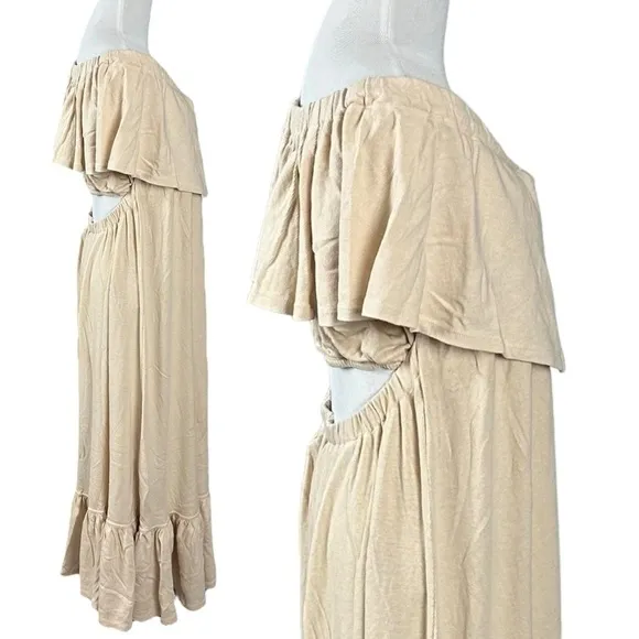 Free People Lynne Midi Dress in Bleached Sand Size Large NWT Neutral Coastal