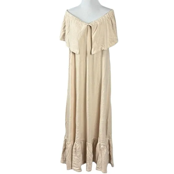 Free People Lynne Midi Dress in Bleached Sand Size Large NWT Neutral Coastal