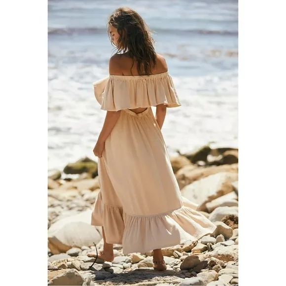 Free People Lynne Midi Dress in Bleached Sand Size Large NWT Neutral Coastal