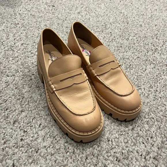 Free People Lyra Lug Sole Loafers Sz EU 38.5 US 8 Chunky Cantaloupe Pink