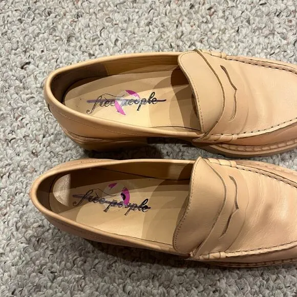 Free People Lyra Lug Sole Loafers Sz EU 38.5 US 8 Chunky Cantaloupe Pink
