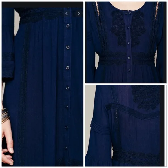 Free People navy boho three quarter bell sleeve maxi dress 2
