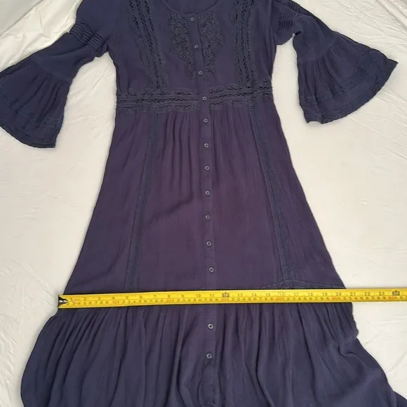 Free People navy boho three quarter bell sleeve maxi dress 2