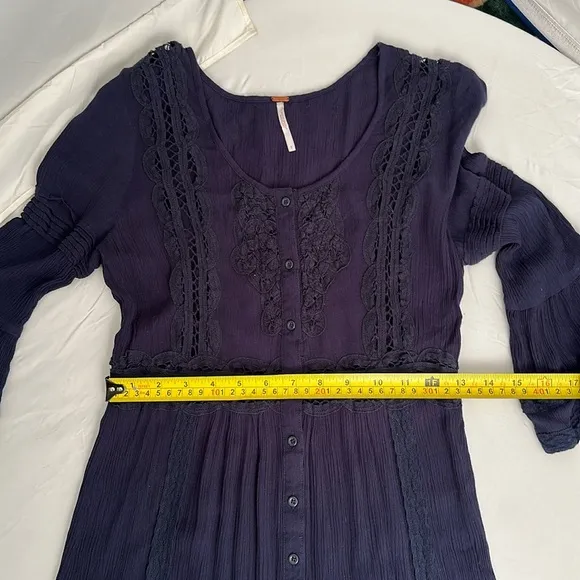 Free People navy boho three quarter bell sleeve maxi dress 2