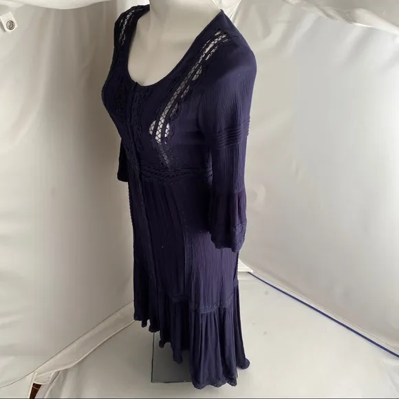 Free People navy boho three quarter bell sleeve maxi dress 2