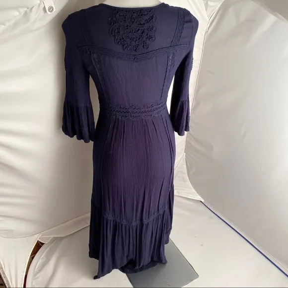 Free People navy boho three quarter bell sleeve maxi dress 2