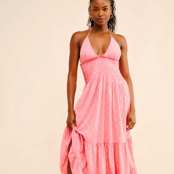 Free People Pintuck Paradise Maxi Dress Pink Size Large