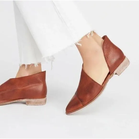 Free People Royale Booties 36 / 6 Brown Leather Cut Out Ankle Boots Flats Shoes