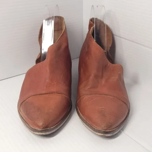 Free People‎ Royale Women's Flats Asymmetrical Tan Brown Leather  Size 37/7-7.5