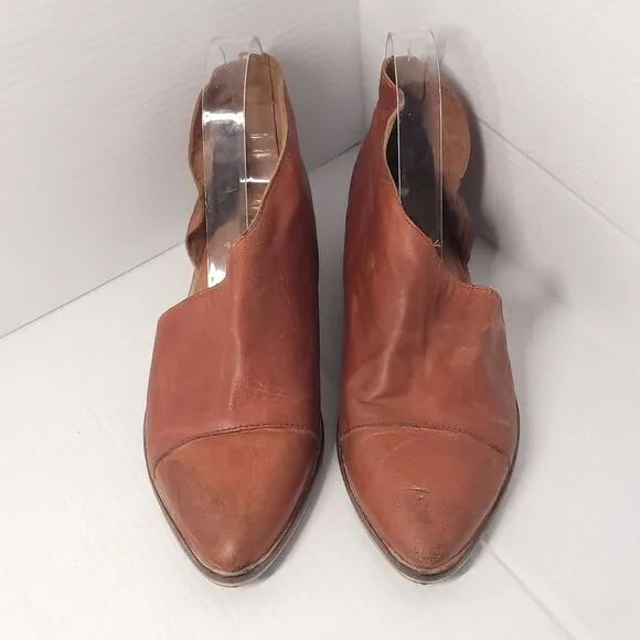 Free People‎ Royale Women's Flats Asymmetrical Tan Brown Leather  Size 37/7-7.5
