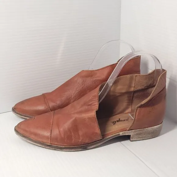 Free People‎ Royale Women's Flats Asymmetrical Tan Brown Leather  Size 37/7-7.5