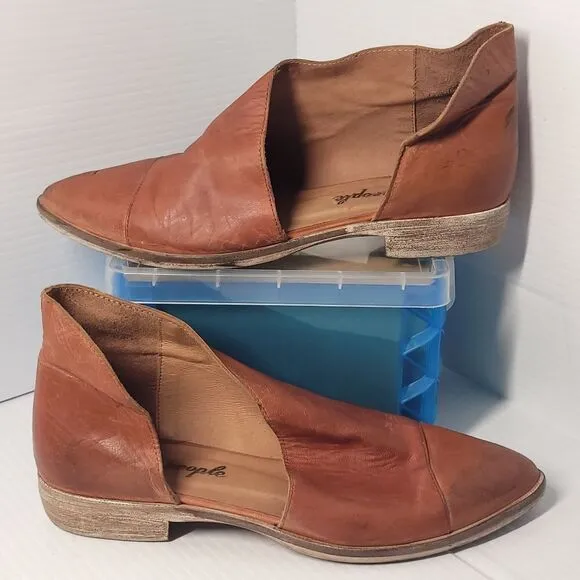 Free People‎ Royale Women's Flats Asymmetrical Tan Brown Leather  Size 37/7-7.5
