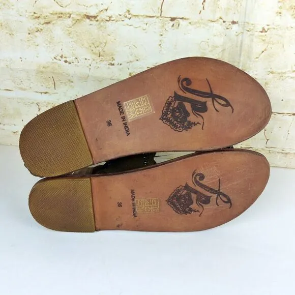 Free People Sandal Women 36 US 5.5 Tan Nassau Ankle Wrap Leather Studded Flats
