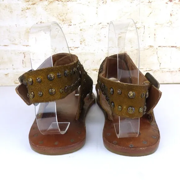 Free People Sandal Women 36 US 5.5 Tan Nassau Ankle Wrap Leather Studded Flats