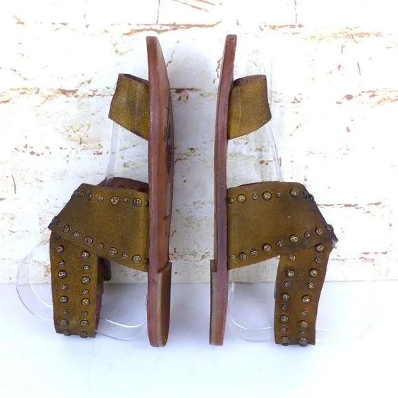 Free People Sandal Women 36 US 5.5 Tan Nassau Ankle Wrap Leather Studded Flats