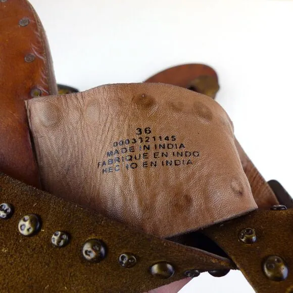 Free People Sandal Women 36 US 5.5 Tan Nassau Ankle Wrap Leather Studded Flats
