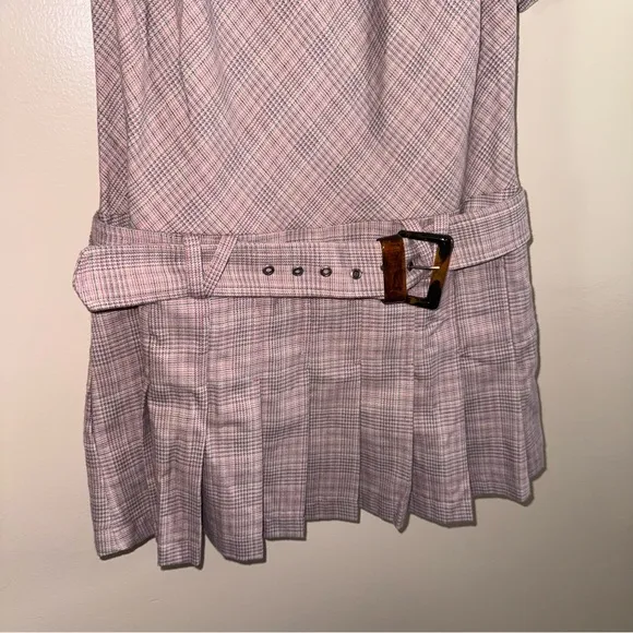Free People Sevi Plaid Puff Sleeve Mauve Mini Dress with Belt Size Small NWOT