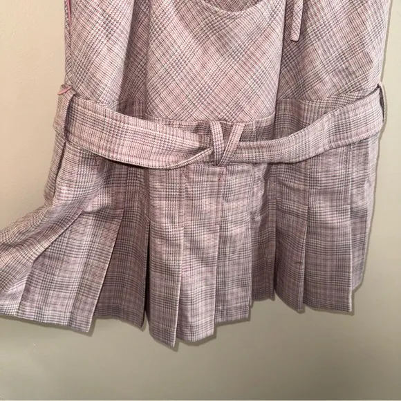 Free People Sevi Plaid Puff Sleeve Mauve Mini Dress with Belt Size Small NWOT