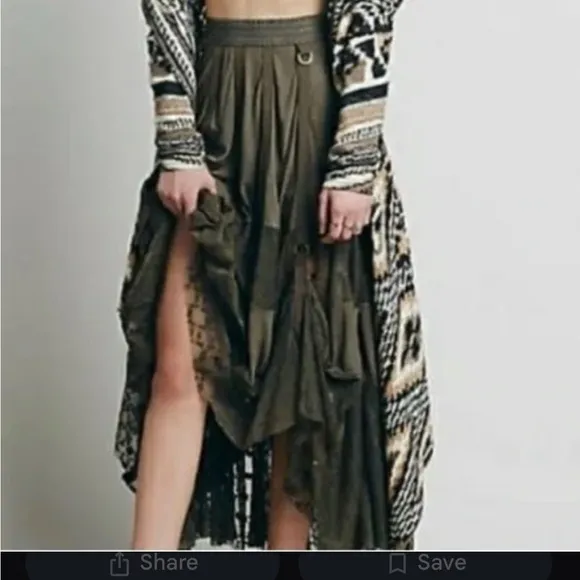 Free People She is Love Olive Green Lace Maxi Skirt Medium