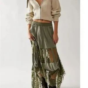 Free People She is Love Olive Green Lace Maxi Skirt Medium