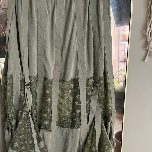 Free People She is Love Olive Green Lace Maxi Skirt Medium