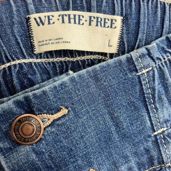 Free People We The Free L Sun Setter Pull-On Jeans Medium Wash Flared Cut Off